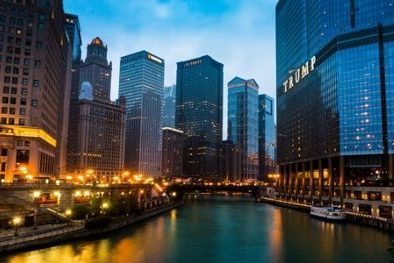 The Chicago skyline featuring Trump Tower with Lake Michigan in the forefront